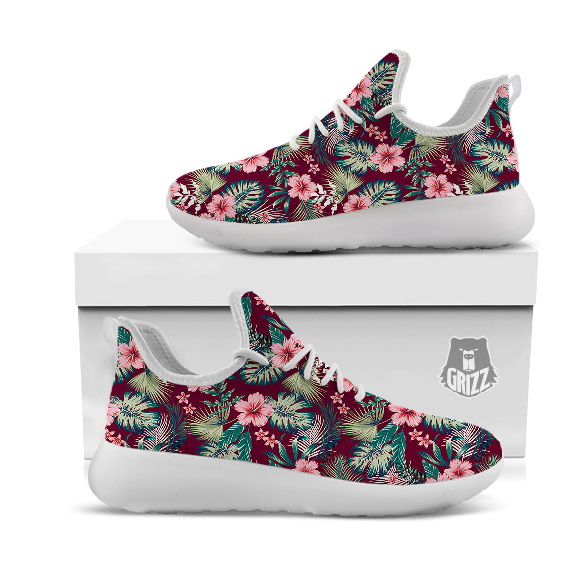 Summer Tropical Print Pattern White Athletic Shoes-grizzshop