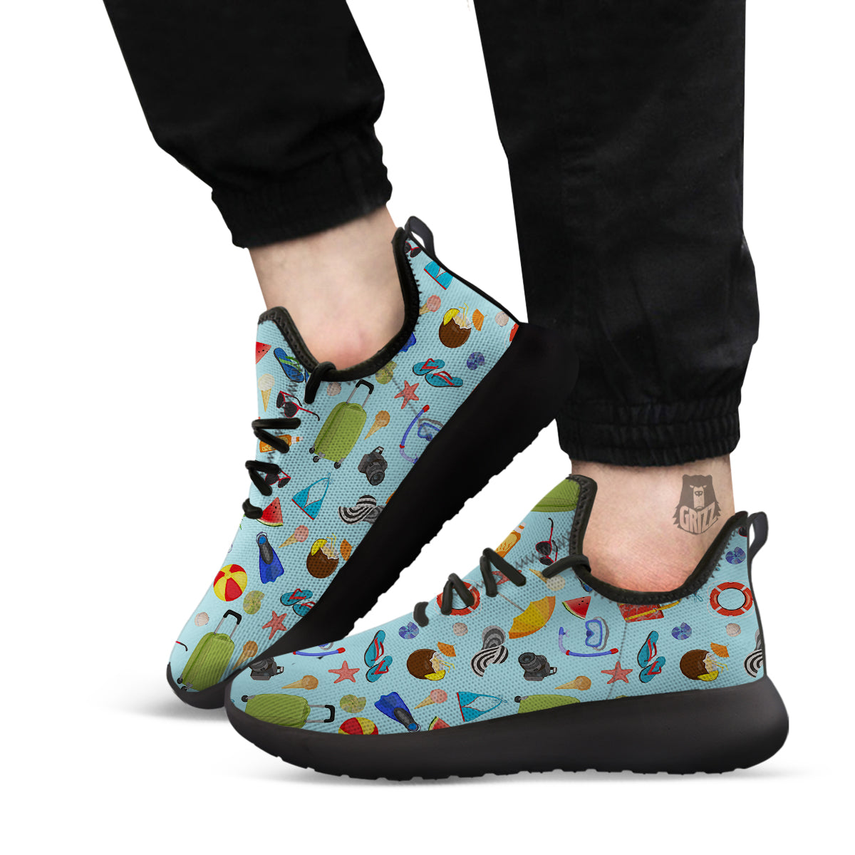 Summer Vacation Travel Print Pattern Black Athletic Shoes-grizzshop