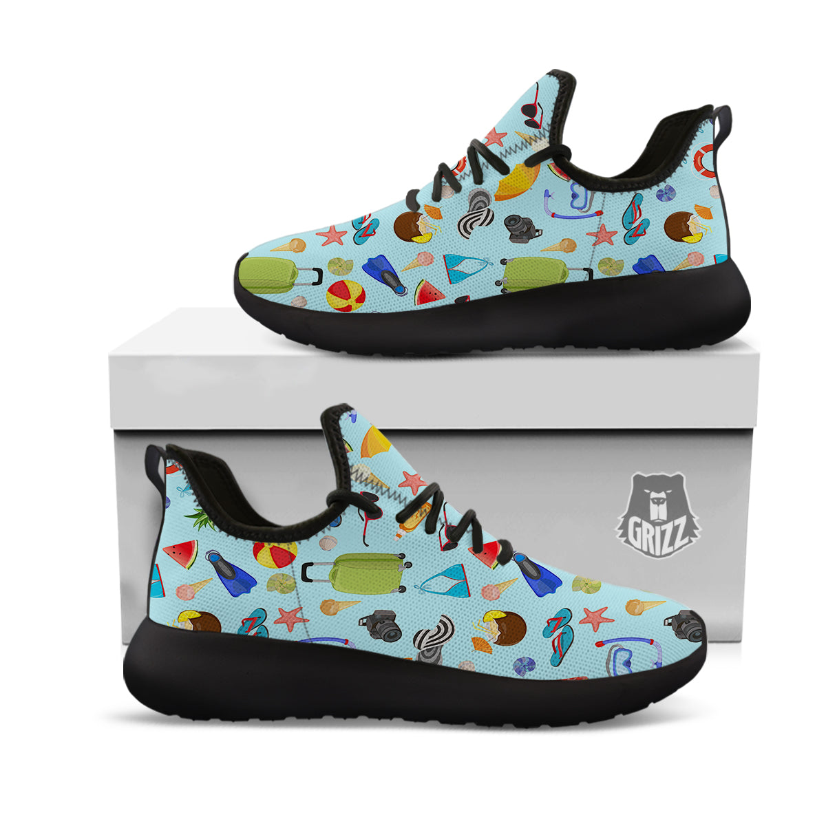 Summer Vacation Travel Print Pattern Black Athletic Shoes-grizzshop