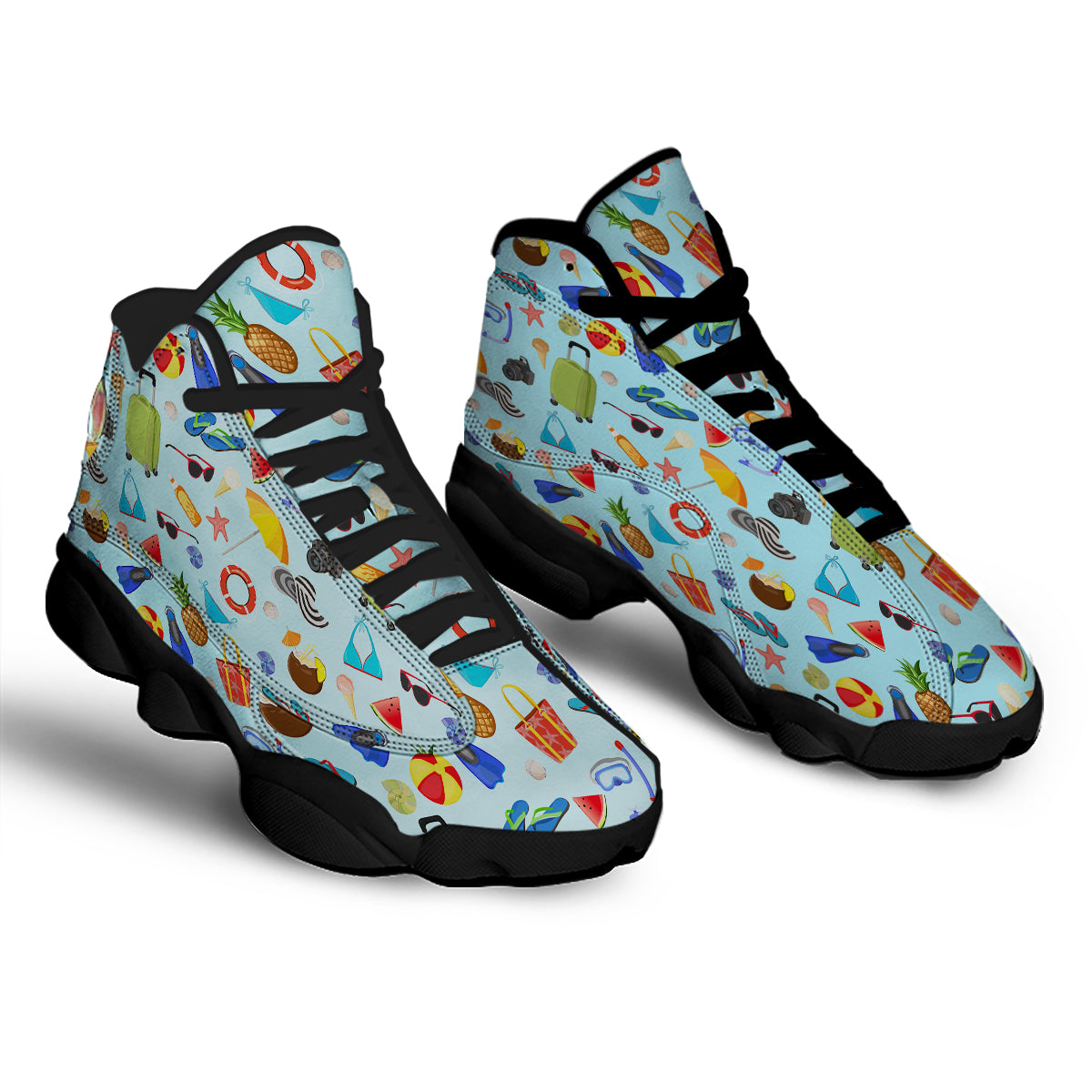 Summer Vacation Travel Print Pattern Black Basketball Shoes-grizzshop