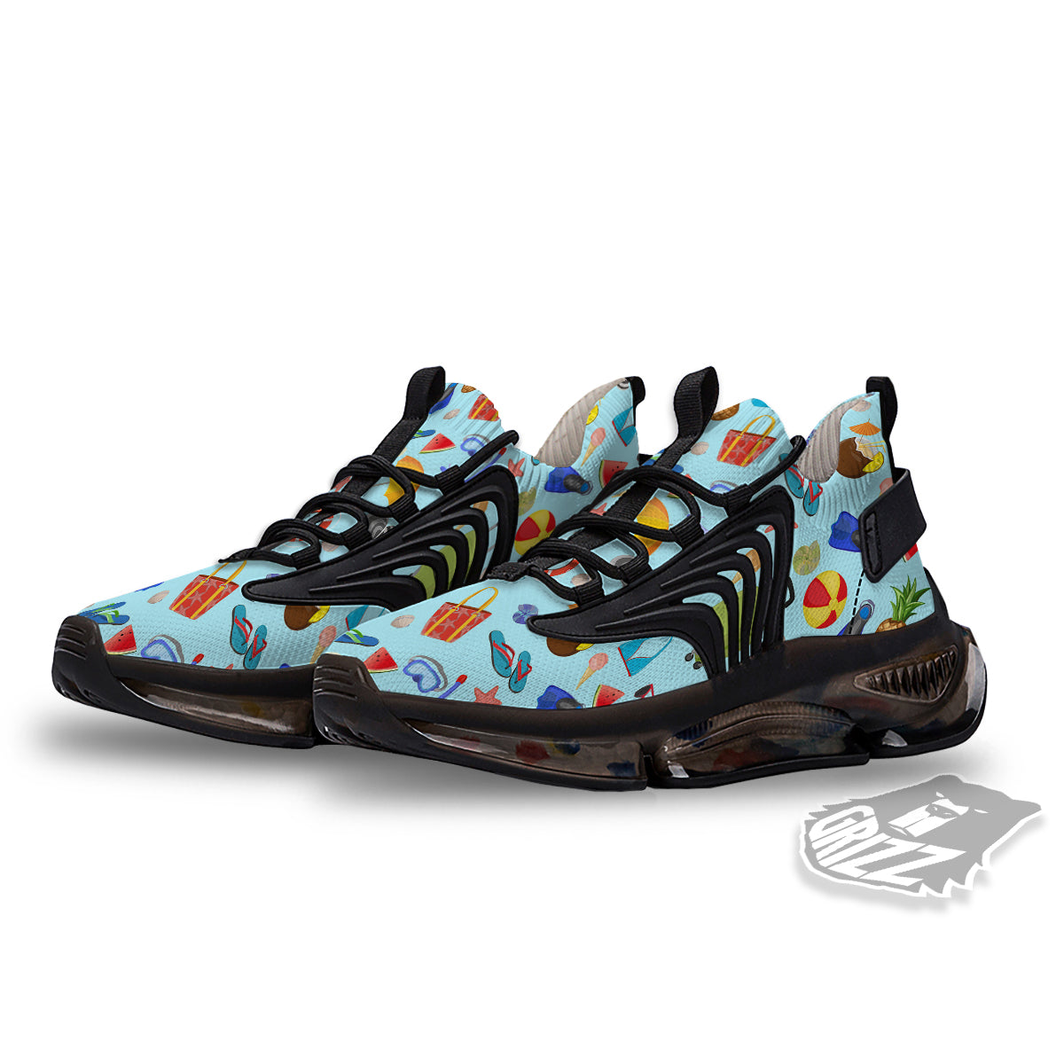 Summer Vacation Travel Print Pattern Black Gym Shoes-grizzshop