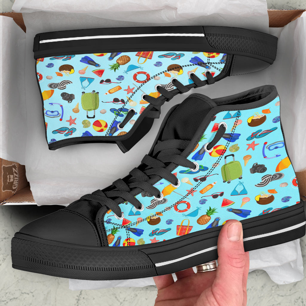 Summer Vacation Travel Print Pattern Black High Top Shoes-grizzshop