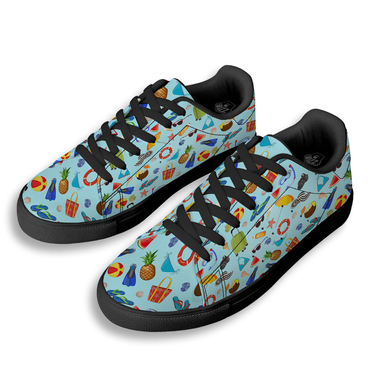 Summer Vacation Travel Print Pattern Black Low Top Sneakers-grizzshop