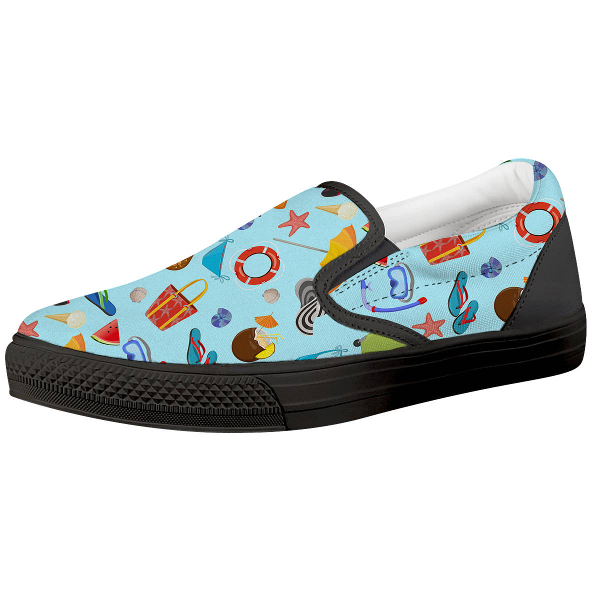 Summer Vacation Travel Print Pattern Black Slip On Shoes-grizzshop