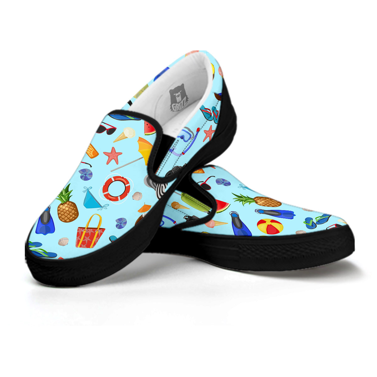 Summer Vacation Travel Print Pattern Black Slip On Shoes-grizzshop