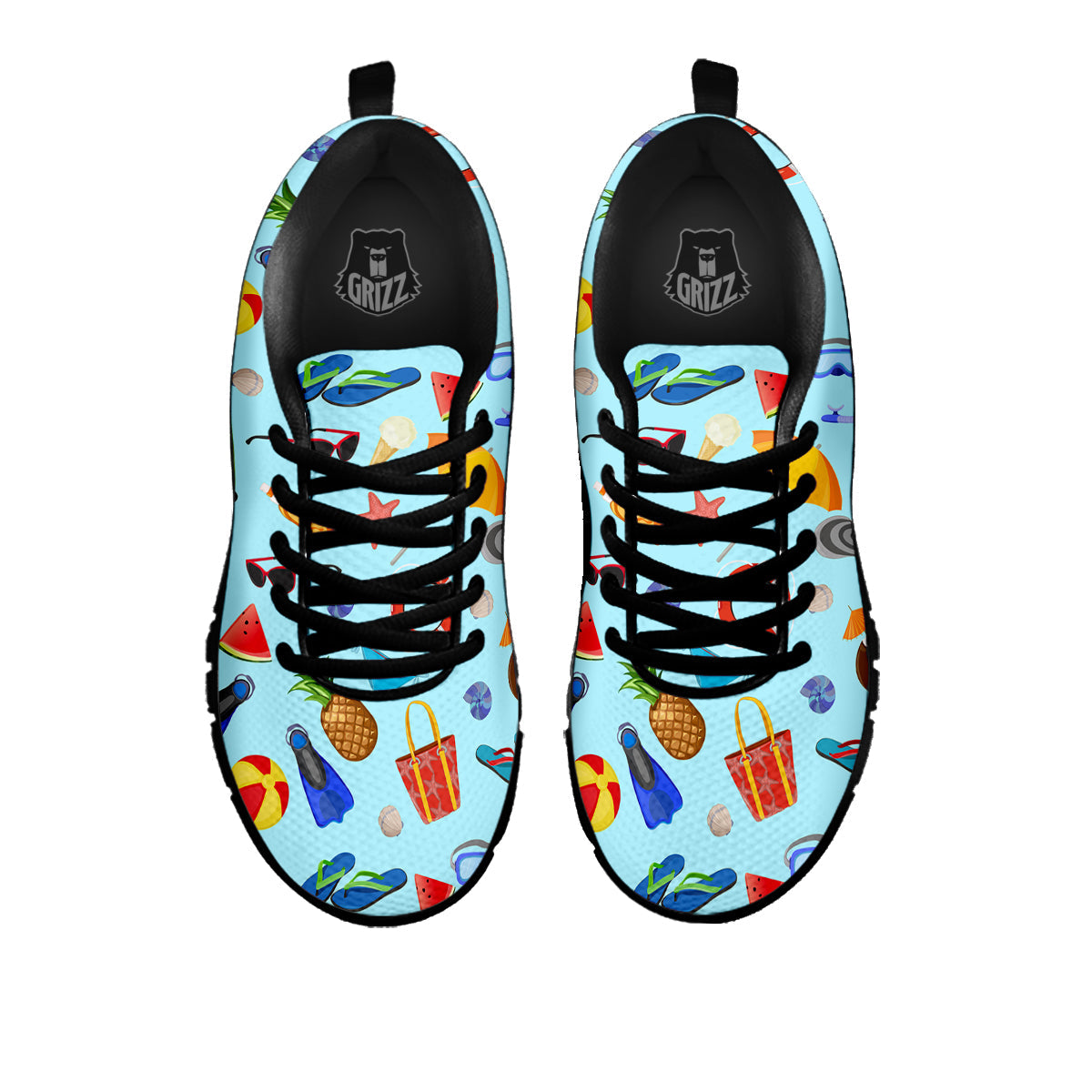 Summer Vacation Travel Print Pattern Black Sneaker-grizzshop