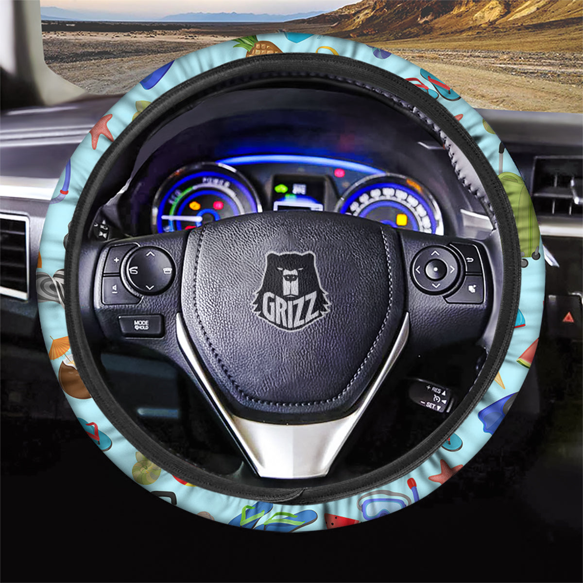 Summer Vacation Travel Print Pattern Car Steering Wheel Cover-grizzshop