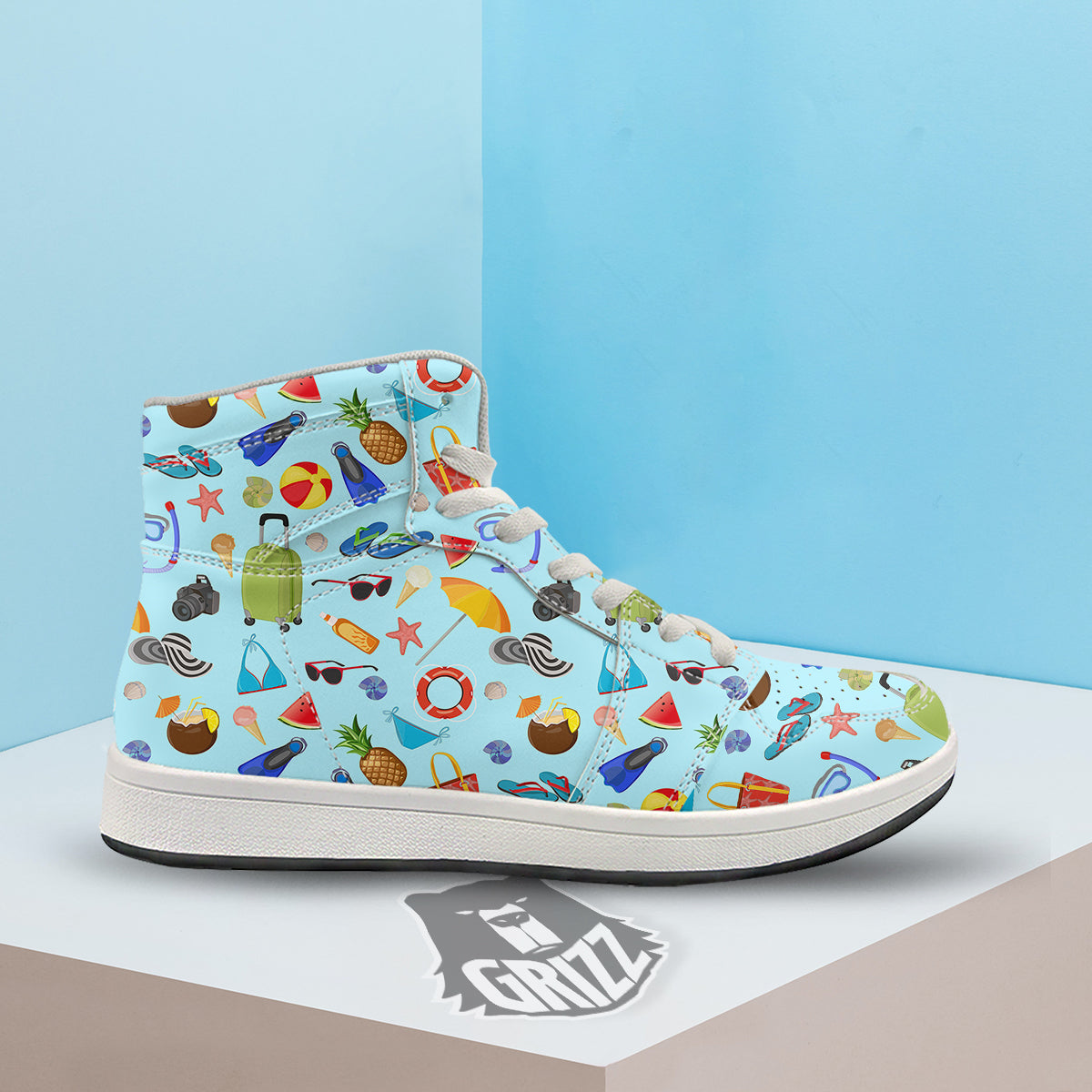 Summer Vacation Travel Print Pattern High Top Sneakers-grizzshop