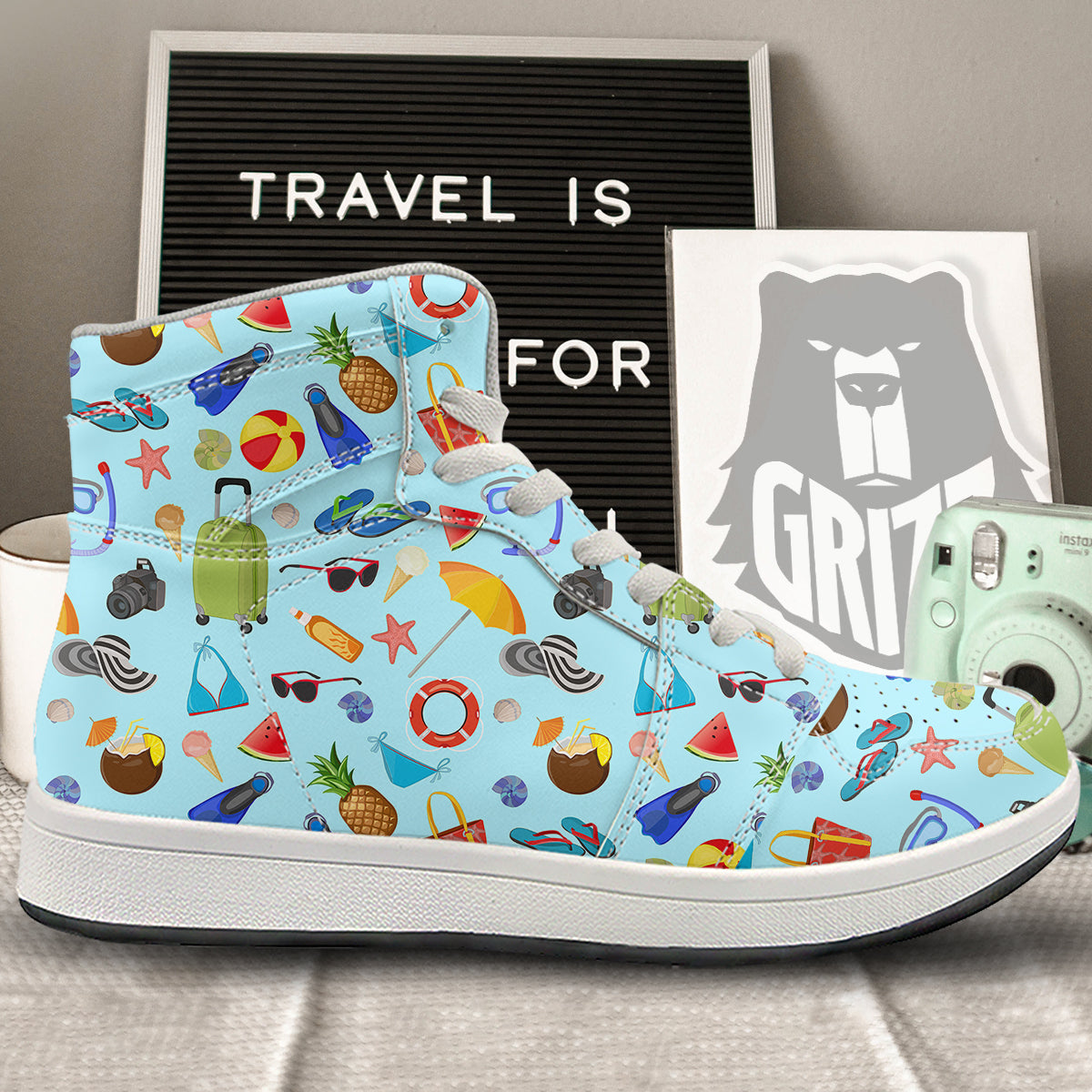 Summer Vacation Travel Print Pattern High Top Sneakers-grizzshop