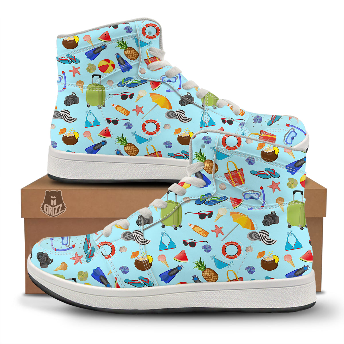 Summer Vacation Travel Print Pattern High Top Sneakers-grizzshop