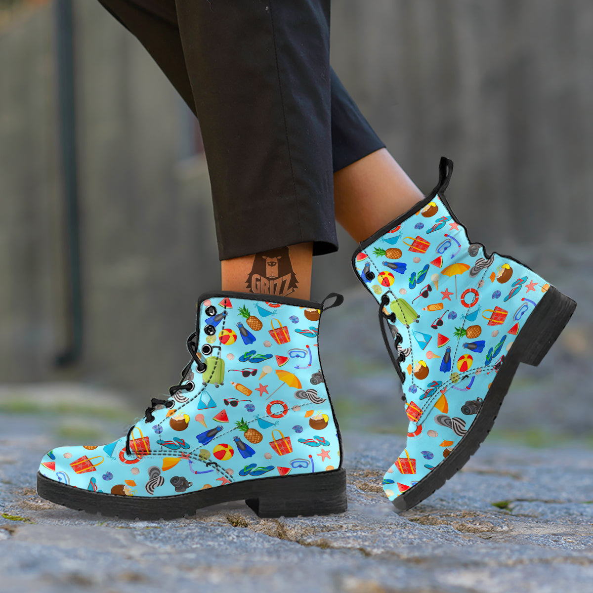 Summer Vacation Travel Print Pattern Leather Boots-grizzshop
