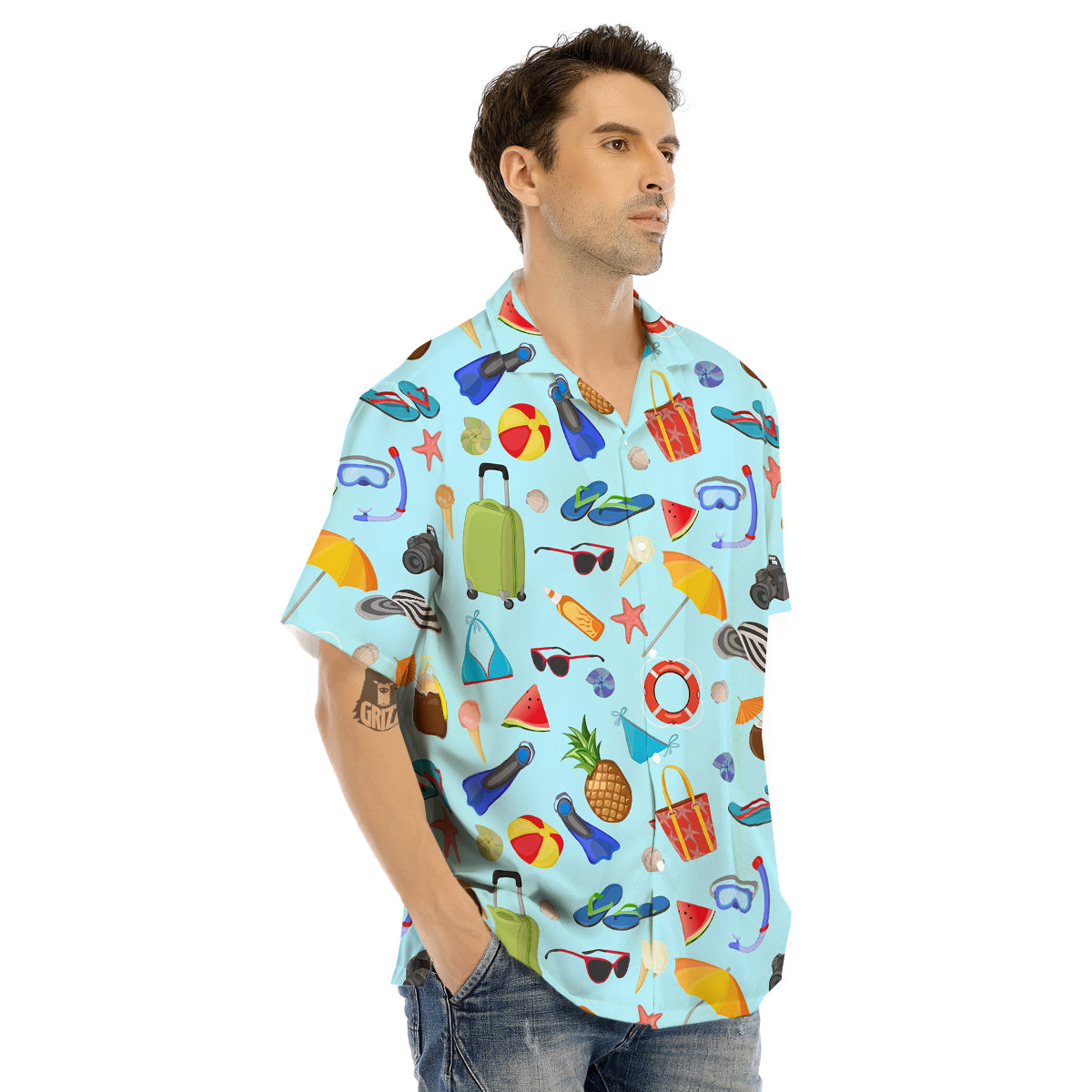 Summer Vacation Travel Print Pattern Men's Hawaiian Shirt-grizzshop