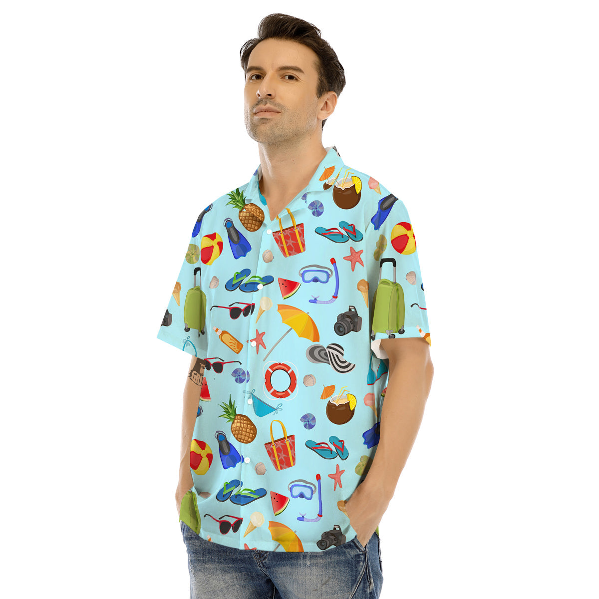 Summer Vacation Travel Print Pattern Men's Hawaiian Shirt-grizzshop