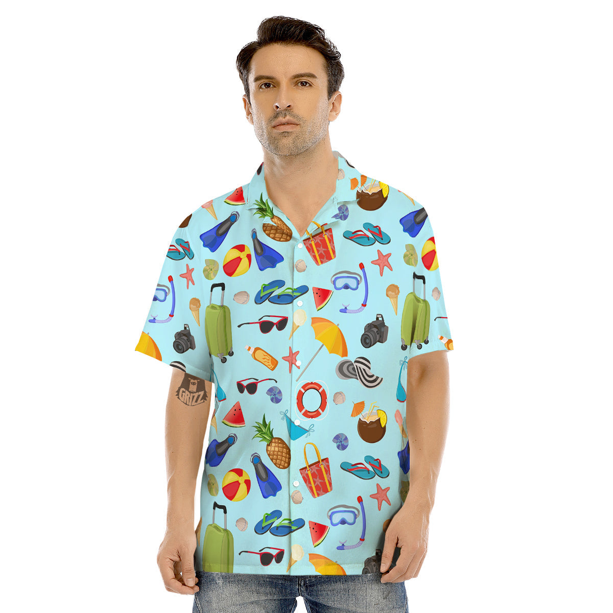 Summer Vacation Travel Print Pattern Men's Hawaiian Shirt-grizzshop