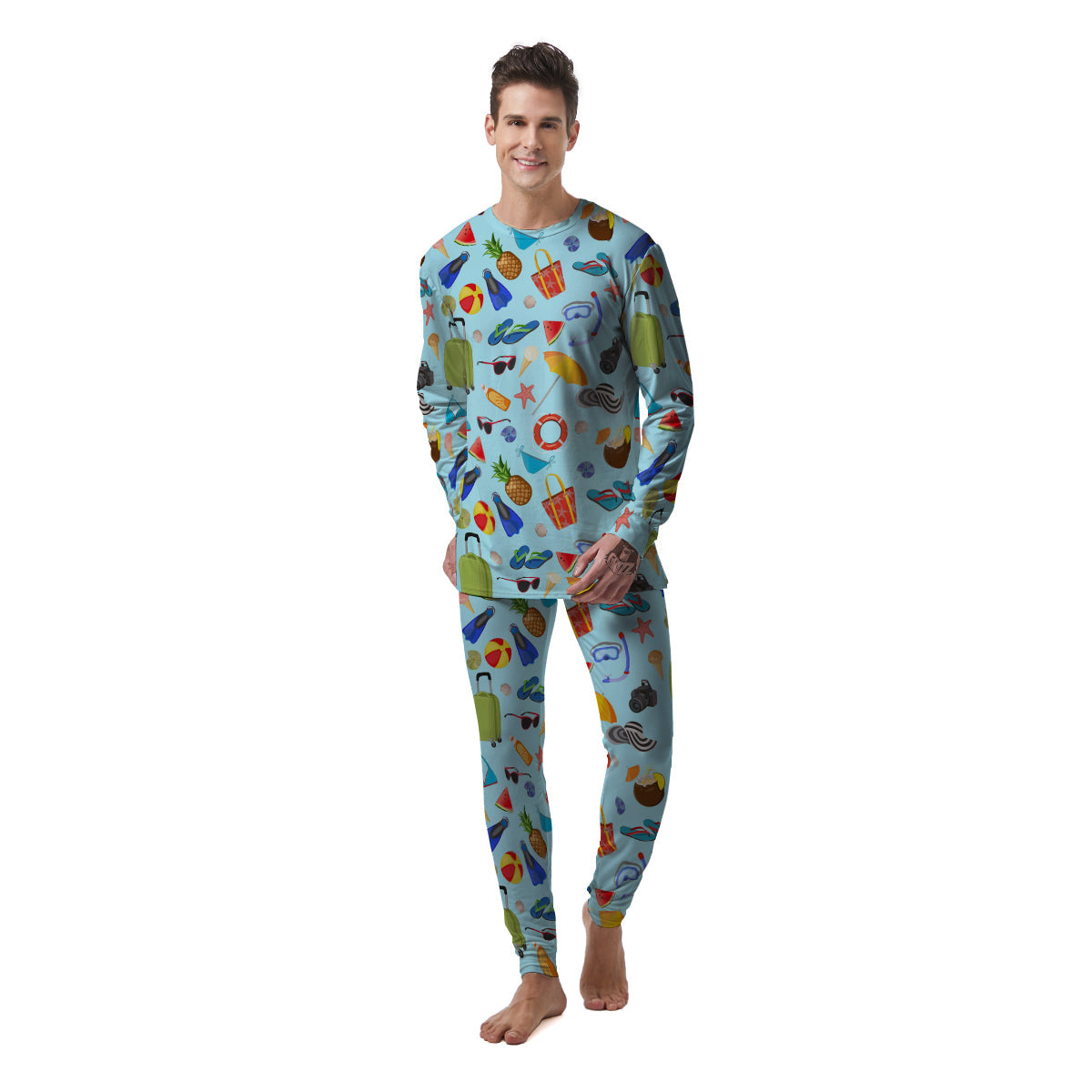 Summer Vacation Travel Print Pattern Men's Pajamas-grizzshop