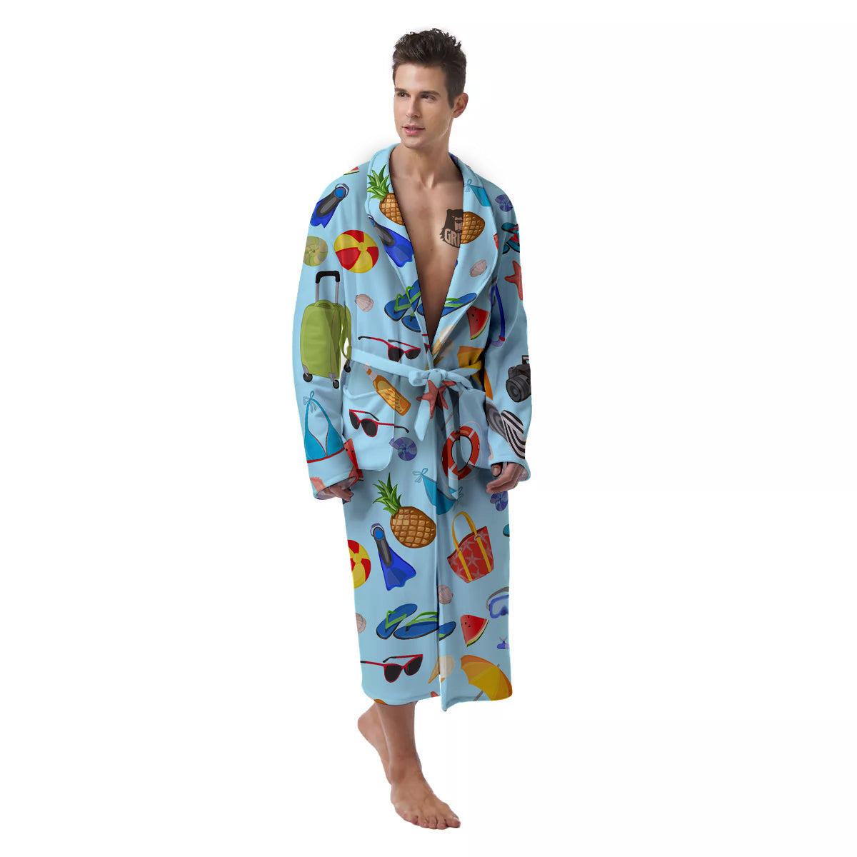 Summer Vacation Travel Print Pattern Men's Robe-grizzshop