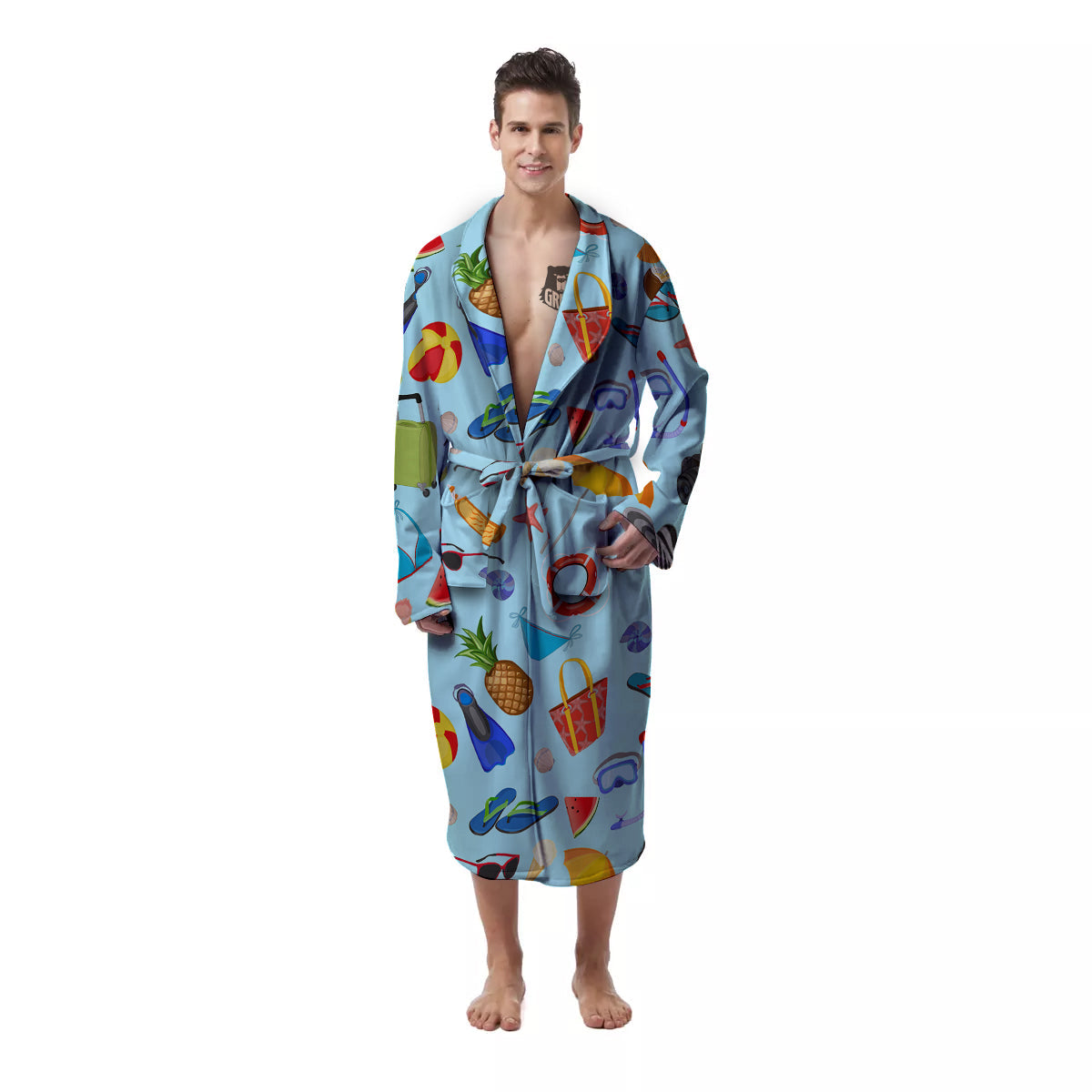 Summer Vacation Travel Print Pattern Men's Robe-grizzshop