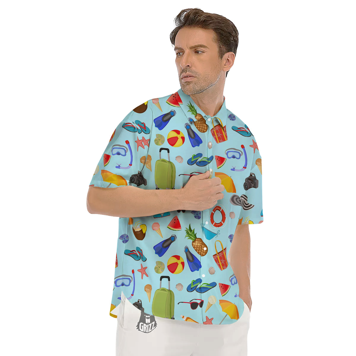 Summer Vacation Travel Print Pattern Men's Short Sleeve Shirts-grizzshop