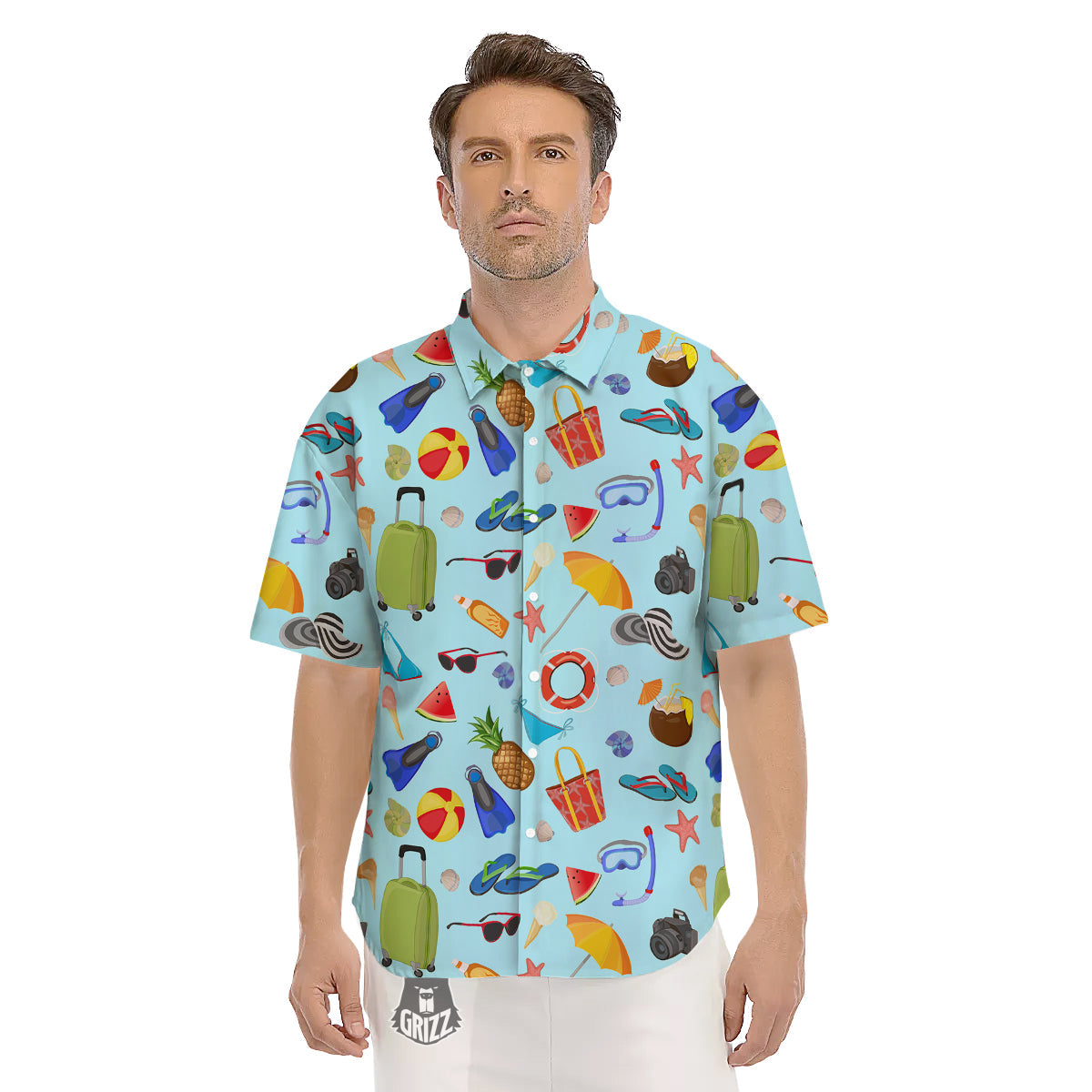 Summer Vacation Travel Print Pattern Men's Short Sleeve Shirts-grizzshop