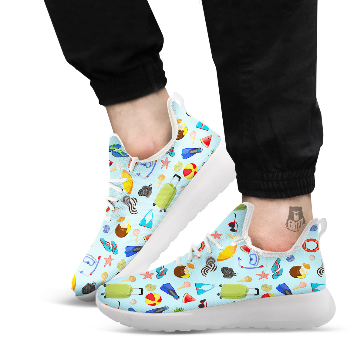 Summer Vacation Travel Print Pattern White Athletic Shoes-grizzshop
