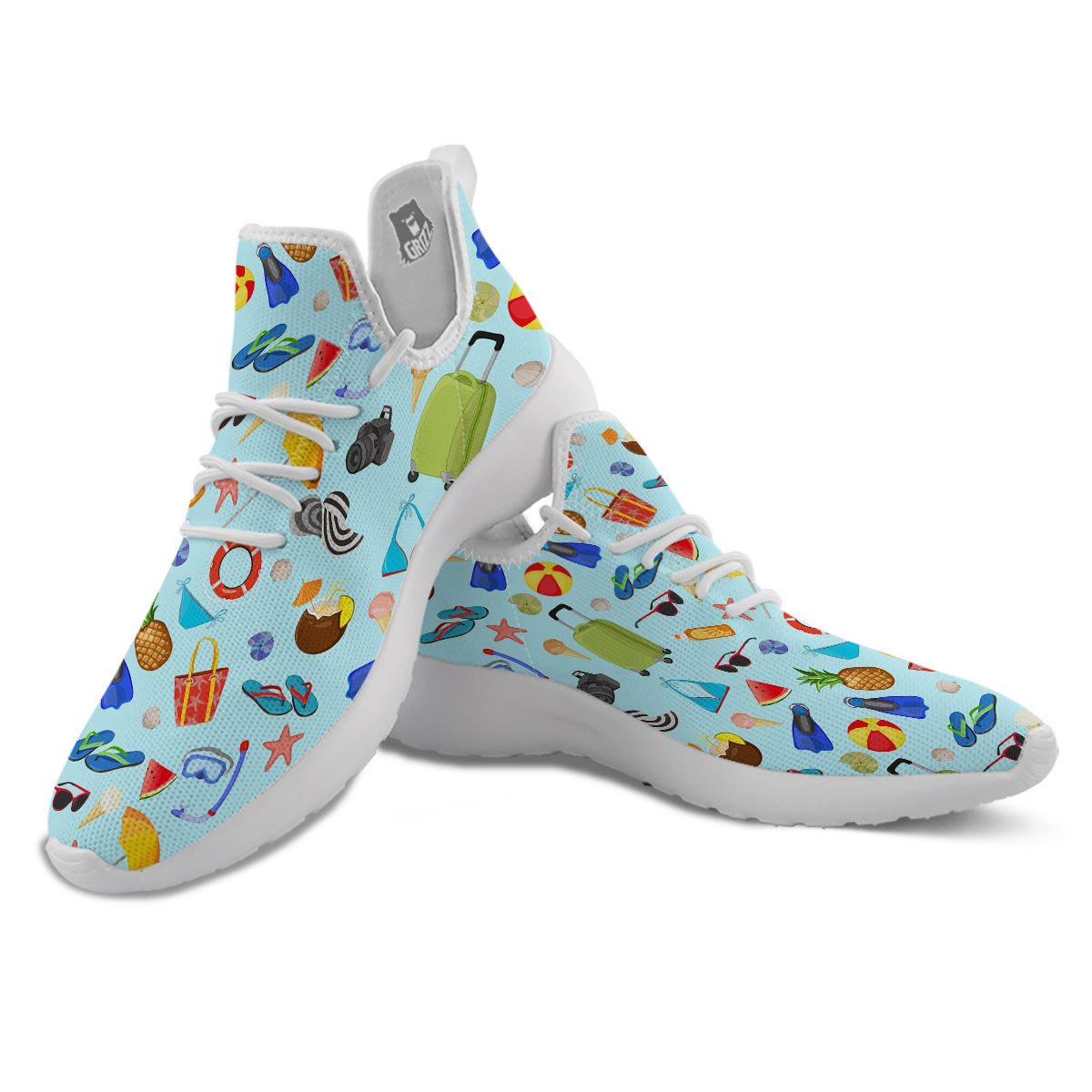 Summer Vacation Travel Print Pattern White Athletic Shoes-grizzshop