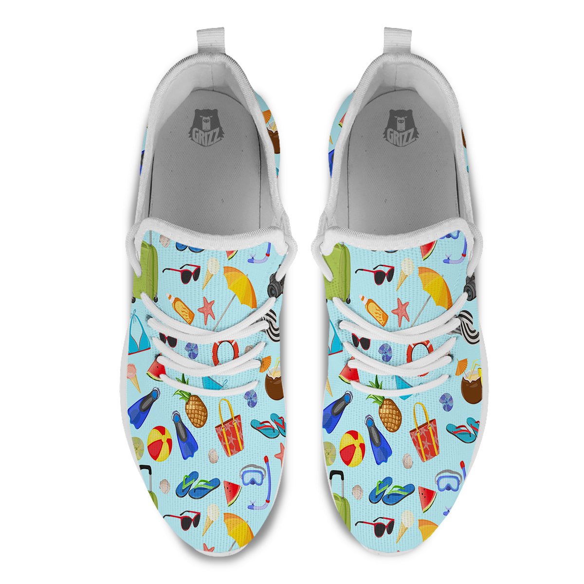 Summer Vacation Travel Print Pattern White Athletic Shoes-grizzshop