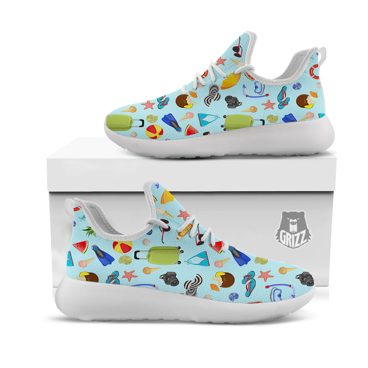 Summer Vacation Travel Print Pattern White Athletic Shoes-grizzshop