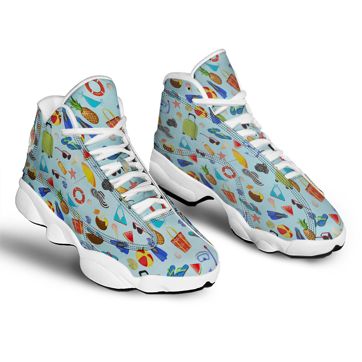 Summer Vacation Travel Print Pattern White Basketball Shoes-grizzshop