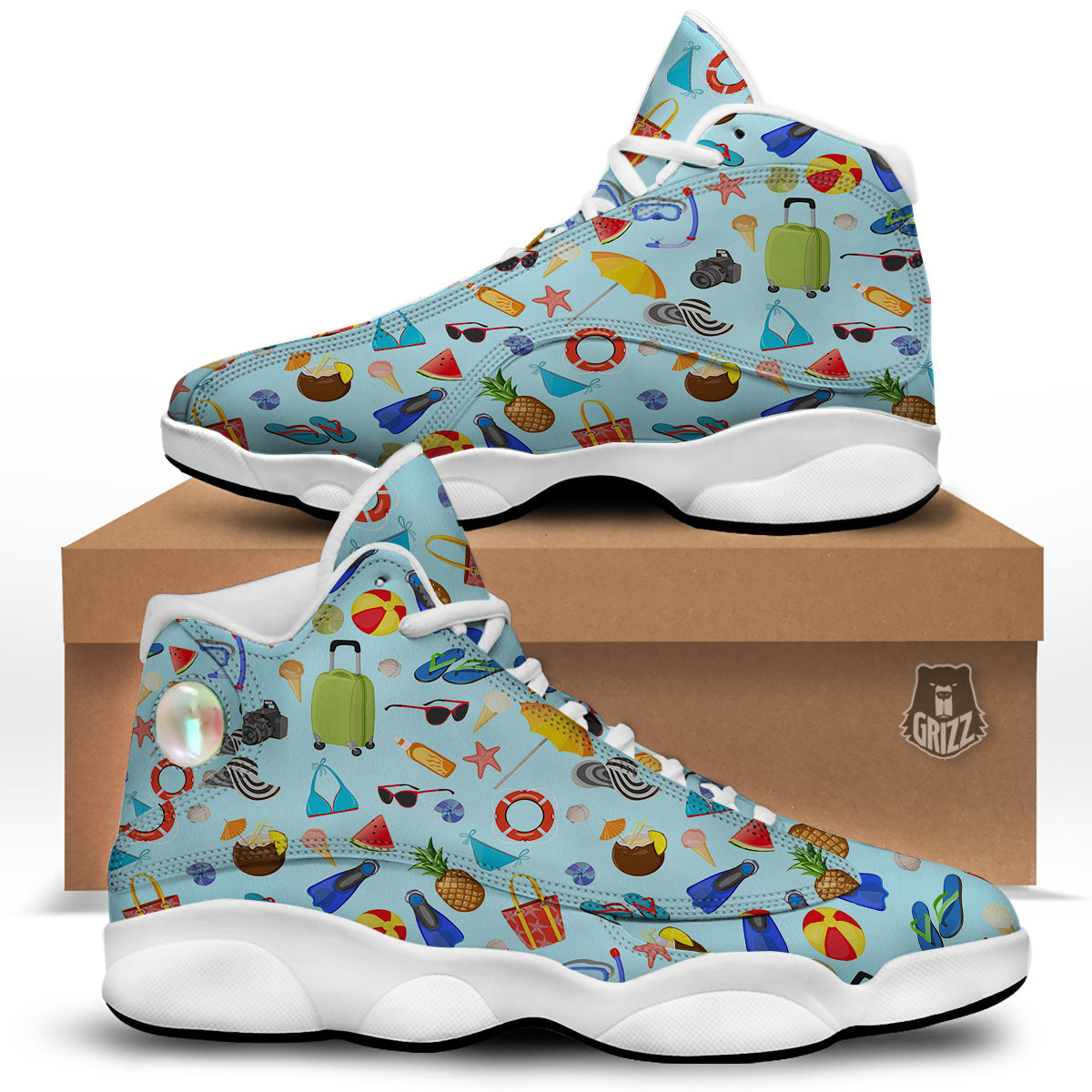 Summer Vacation Travel Print Pattern White Basketball Shoes-grizzshop