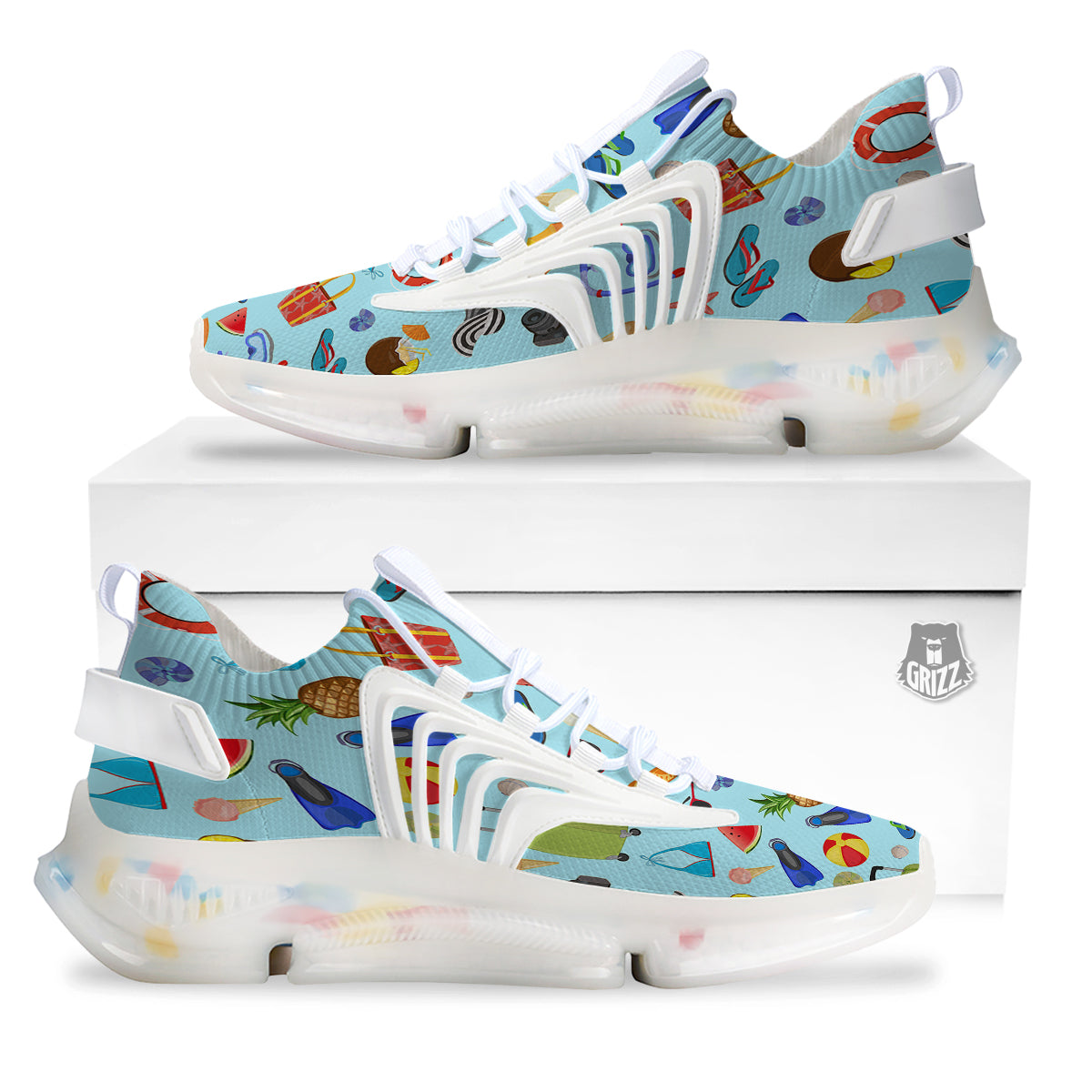 Summer Vacation Travel Print Pattern White Gym Shoes-grizzshop
