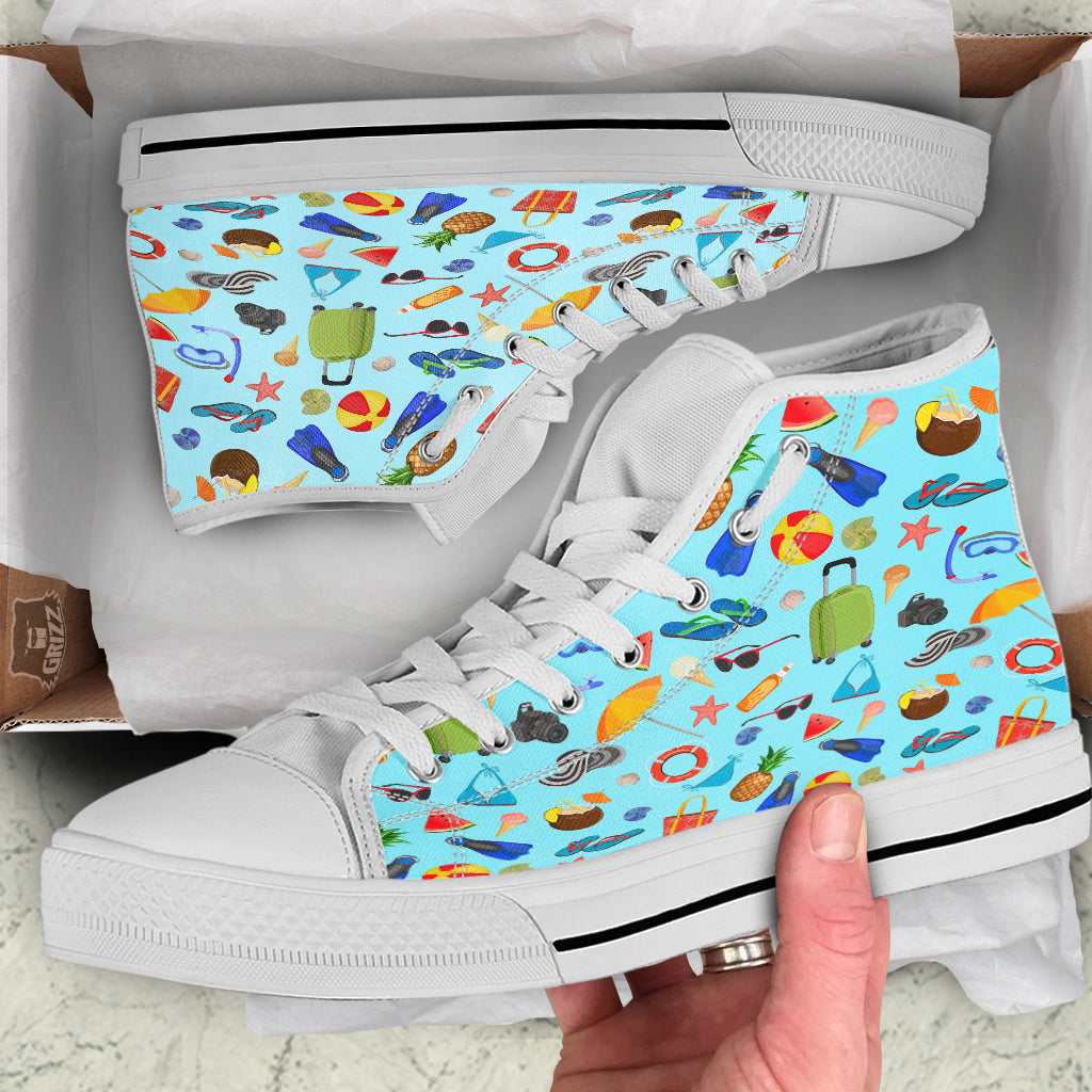 Summer Vacation Travel Print Pattern White High Top Shoes-grizzshop