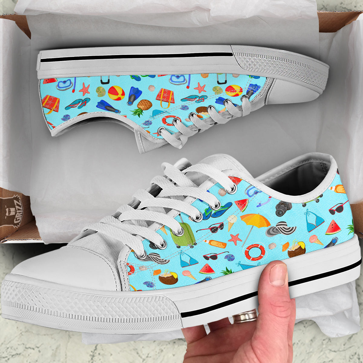 Summer Vacation Travel Print Pattern White Low Top Shoes-grizzshop