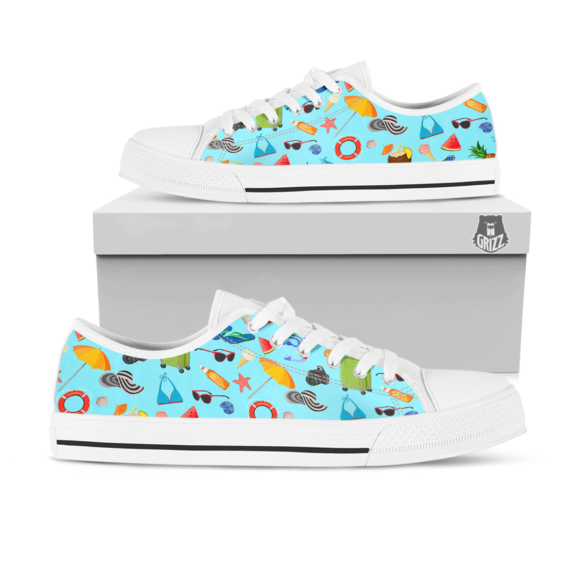 Summer Vacation Travel Print Pattern White Low Top Shoes-grizzshop
