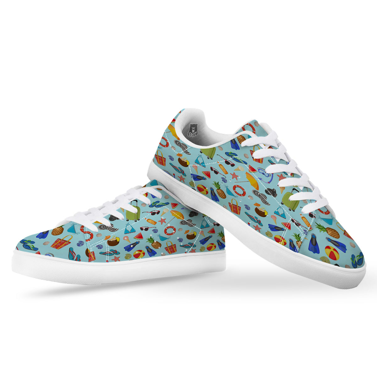 Summer Vacation Travel Print Pattern White Low Top Sneakers-grizzshop