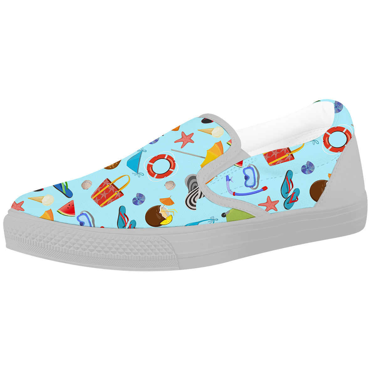 Summer Vacation Travel Print Pattern White Slip On Shoes-grizzshop