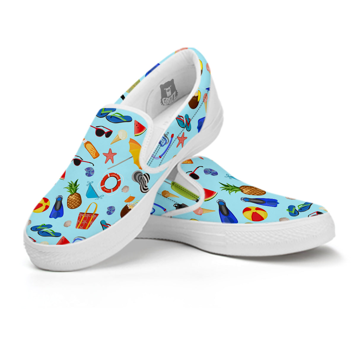 Summer Vacation Travel Print Pattern White Slip On Shoes-grizzshop