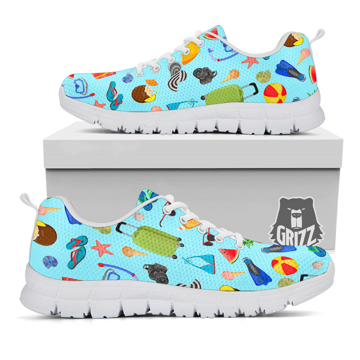 Summer Vacation Travel Print Pattern White Sneaker-grizzshop