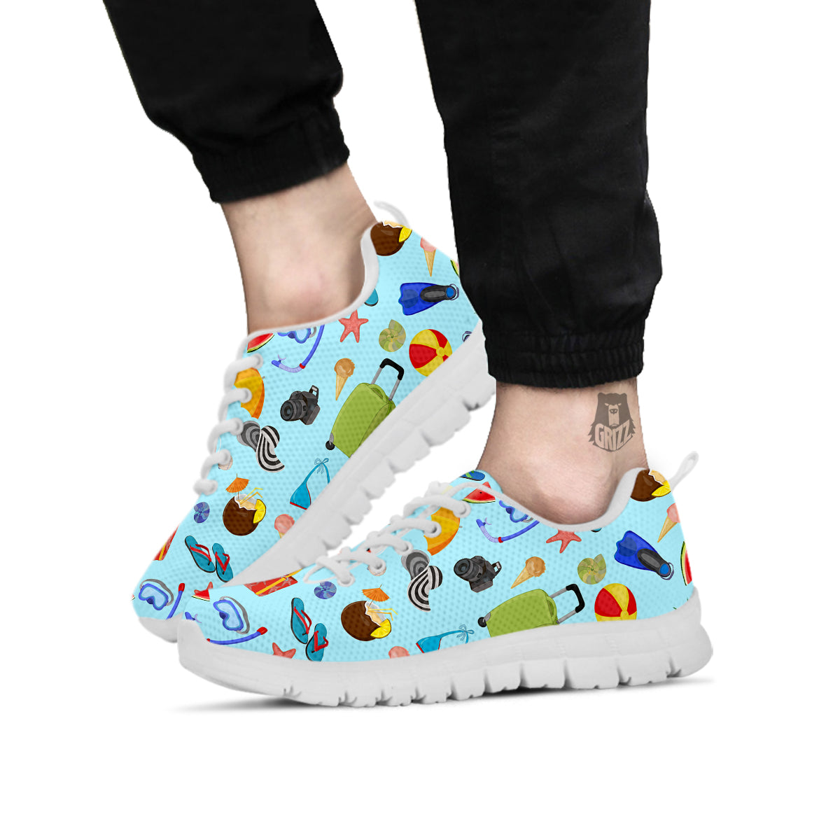 Summer Vacation Travel Print Pattern White Sneaker-grizzshop