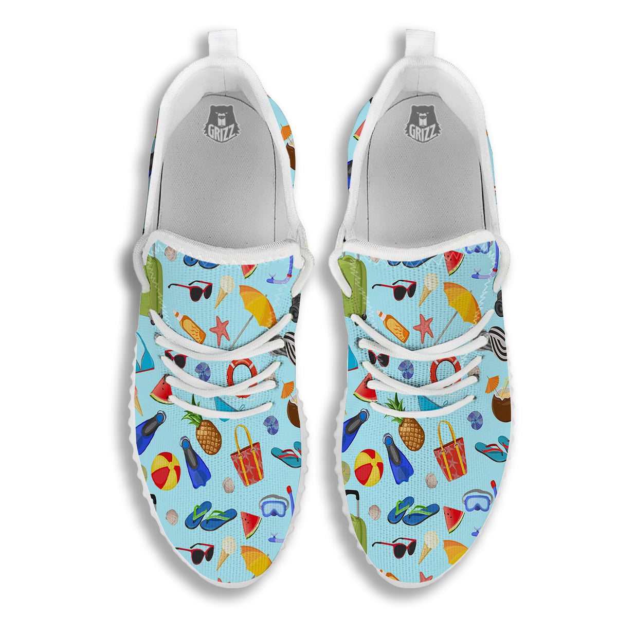 Summer Vacation Travel Print Pattern White Walking Shoes-grizzshop