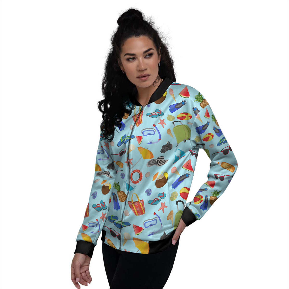 Summer Vacation Travel Print Pattern Women's Bomber Jacket-grizzshop