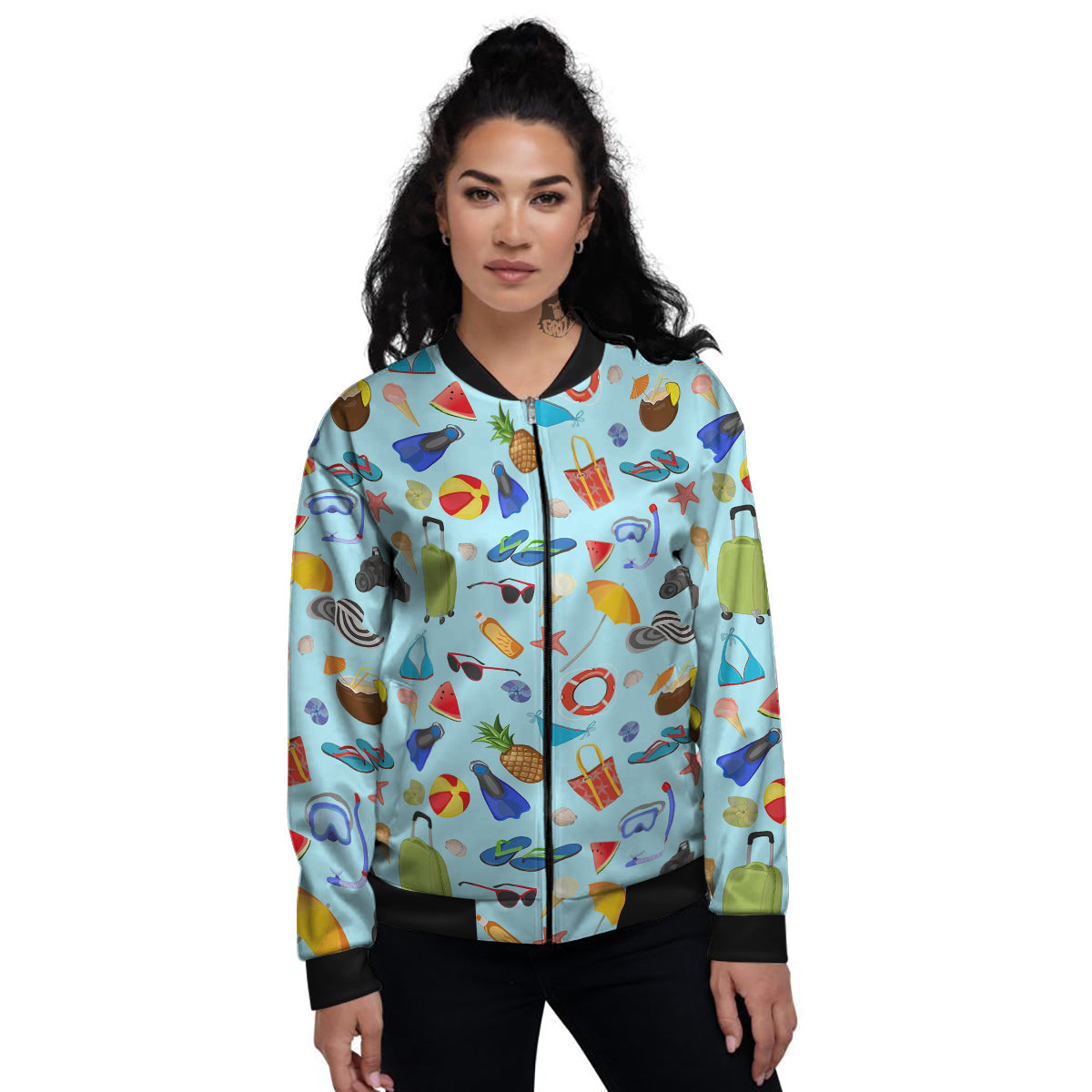 Summer Vacation Travel Print Pattern Women's Bomber Jacket-grizzshop