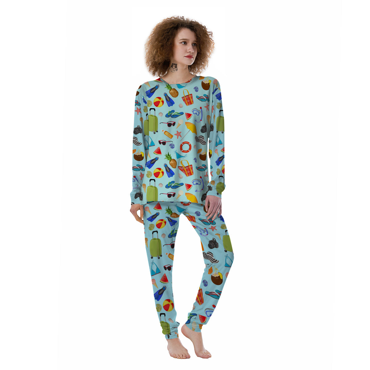 Summer Vacation Travel Print Pattern Women's Pajamas-grizzshop