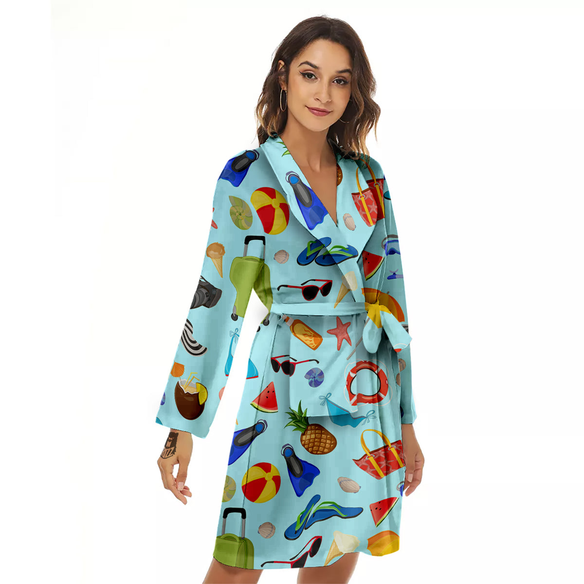 Summer Vacation Travel Print Pattern Women's Robe-grizzshop