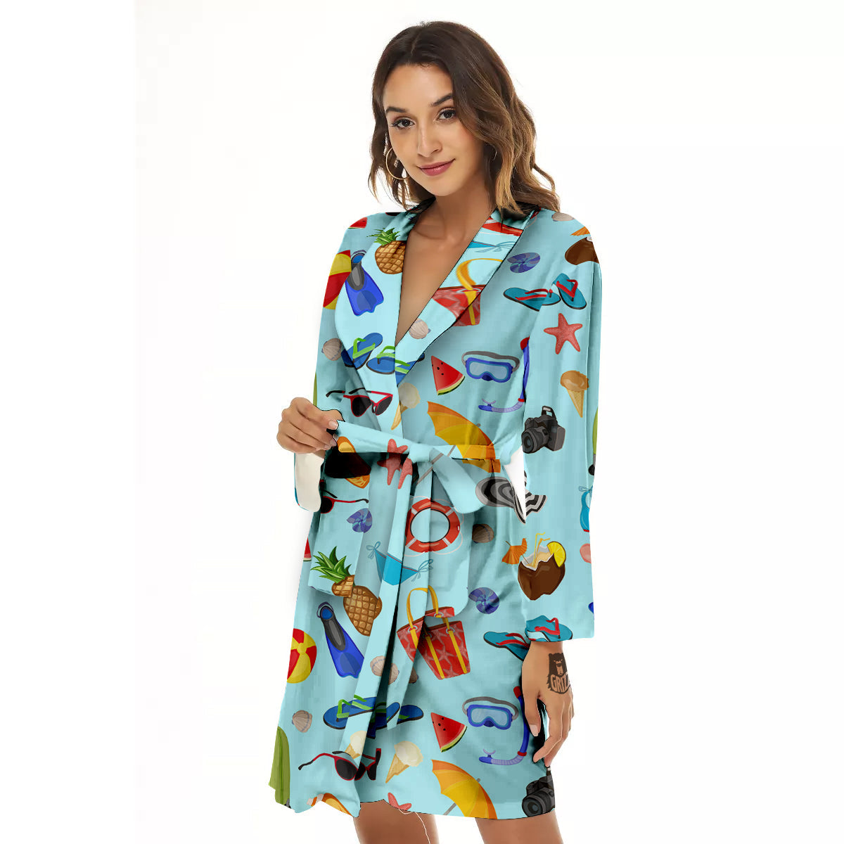 Summer Vacation Travel Print Pattern Women's Robe-grizzshop
