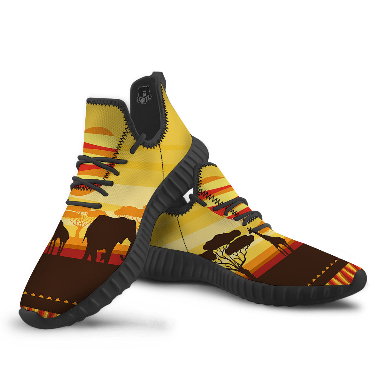 Sun African Print Black Walking Shoes-grizzshop