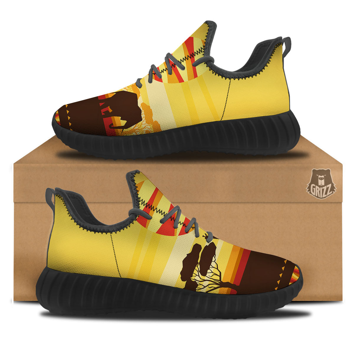 Sun African Print Black Walking Shoes-grizzshop