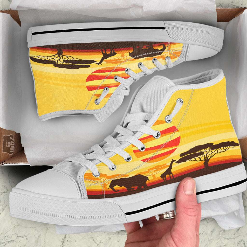 Sun African Print White High Top Shoes-grizzshop