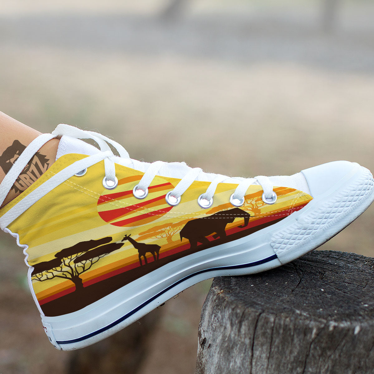Sun African Print White High Top Shoes-grizzshop