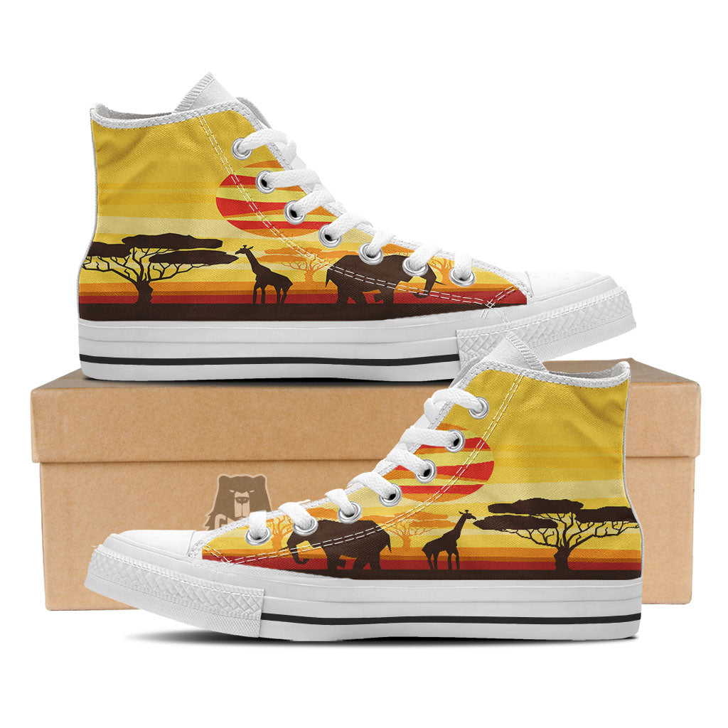 Sun African Print White High Top Shoes-grizzshop