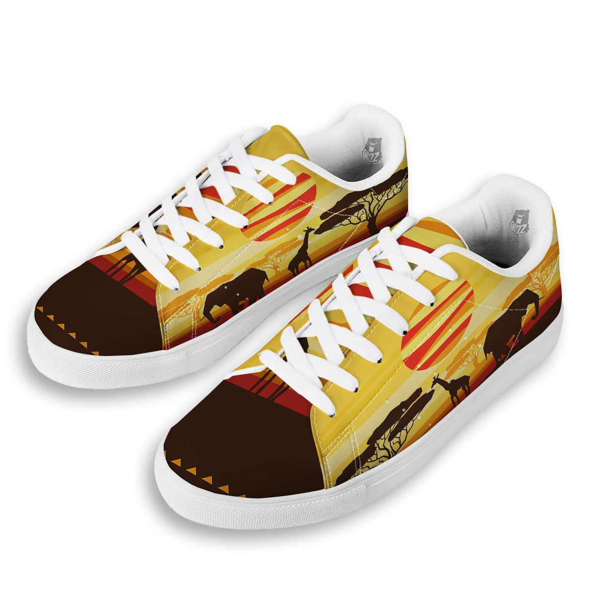 Sun African Print White Low Top Sneakers-grizzshop